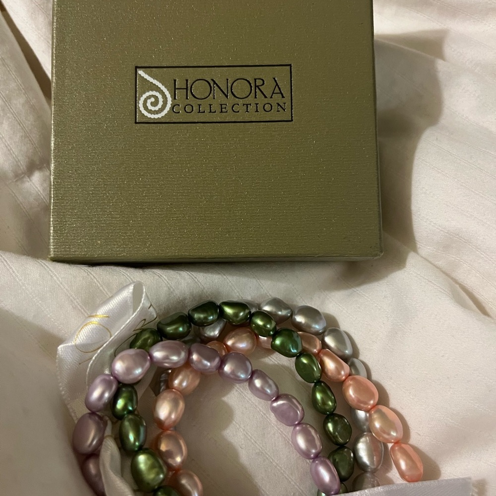 Honora Fresh Water Pearls- 4 Bracelets- Sage, Pink, Gray and Lavender